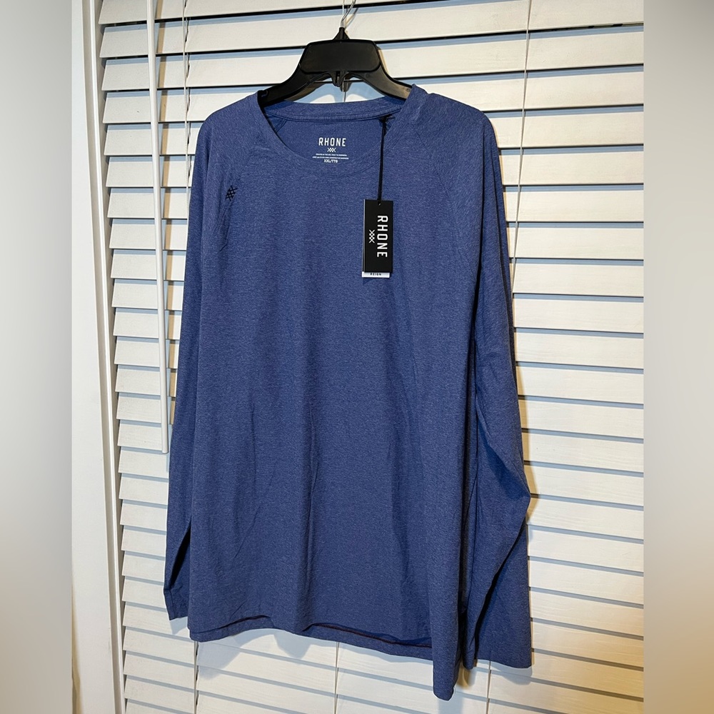 Rhone Reign Long Sleeve‎ Shirt Mens XXL Blue Heathered Performance Training Tee
